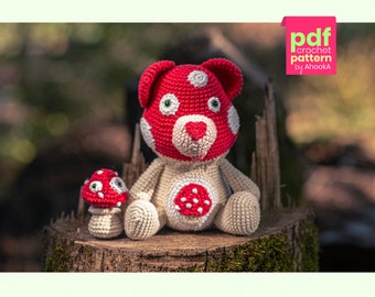 PDF PATTERN : Shroombear and Fun'Guy, the mushroom bear, gardian of the forest and his little mushroom friend - crochet amigurumu pattern