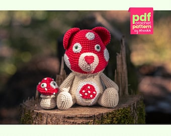 PDF PATTERN : Shroombear and Fun'Guy, the mushroom bear, gardian of the forest and his little mushroom friend - crochet amigurumu pattern