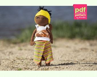 PDF PATTERN : "MiniYou is Rwandan" - African doll amigurumi with her baby