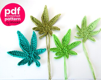 PDF PATTERN : Marijuana leaf crochet pattern - crochet pot leaf pattern - crochet marijuana - crochet weed leaves applique pattern