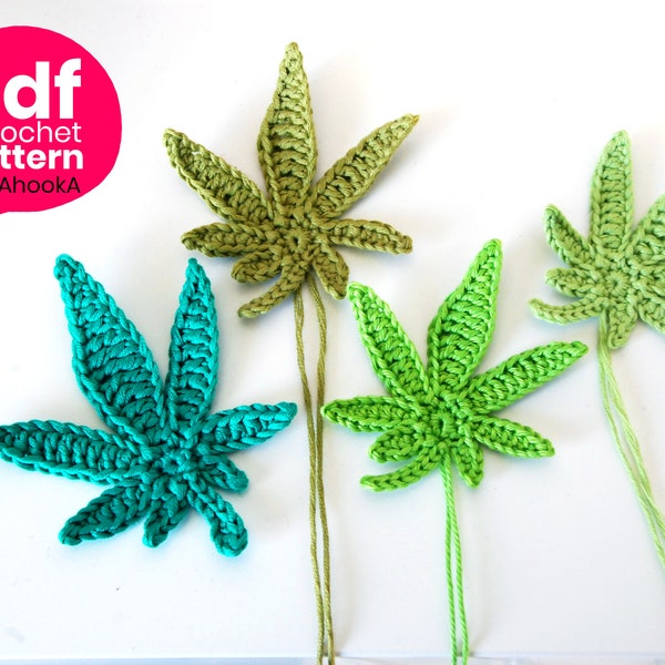 MODELE PDF : Feuille de cannabis - modèle crochet - en français - patron appliqués feuilles de marijuana au crochet - tuto appliqué crochet