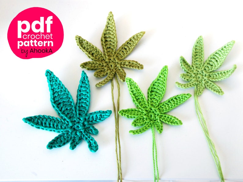 PDF PATTERN : Marijuana leaf crochet pattern crochet pot leaf pattern crochet marijuana crochet weed leaves applique pattern image 1