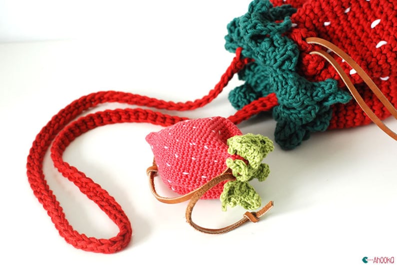 PDF PATTERN : Strawberry bag crochet pattern fruit purse crochet pattern handbag crochet tutorial crochet accessories patterns image 3
