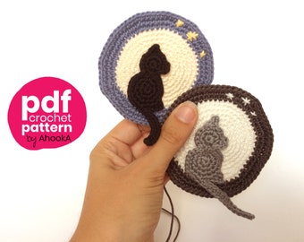 Cat in the moon crochet pattern - applique or pendant