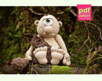 PDF PATTERN : Axog, the cyclops amigurumi with his club - crochet tutorial