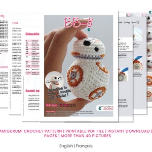 Pdf PATTERN : BB8 droid with movable head BB-8 Star Wars robot crochet amigurumi pattern BB 8 Force Awakens star wars crochet pattern image 2