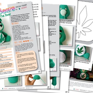 PDF pattern : Don't Care Bear amigurumi plush - marijuana crochet pattern - Weed Carebear plushie crochet pattern + Marijuana leaf pattern image 4