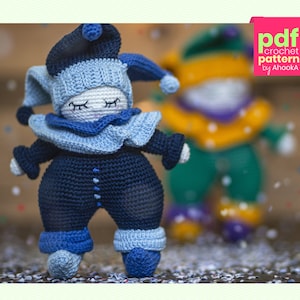 PDF PATTERN : Jester, the porcelain doll amigurumi - a carnival crochet doll