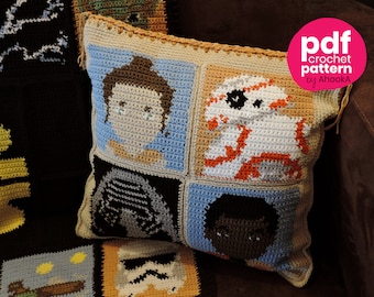 PDF PATTERN : Star Wars cushion crochet pattern - add on to StarWars Graphgan ! 4 graphs included - the force awakens crochet pillow pattern
