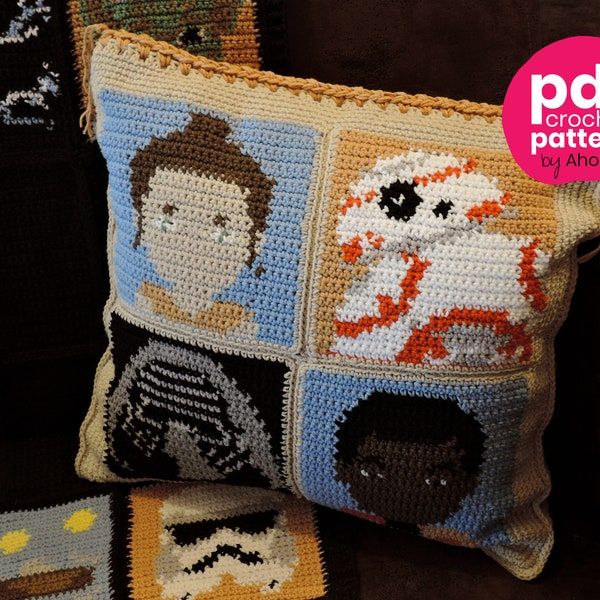 MODELE PDF : Coussin Star Wars modèle crochet - en français - Extension du plaid Star Wars au crochet ! patron 4 grilles retour de la force