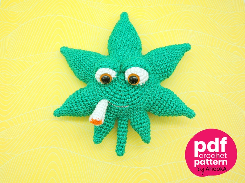 PDF PATTERN : Mister Weedlif, a weed leaf amigurumi - marijuana crochet pattern image 1