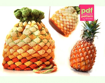 PDF PATTERN : Pineapple bag crochet pattern - fruit purse crochet pattern - handbag crochet tutorial - crochet accessories patterns