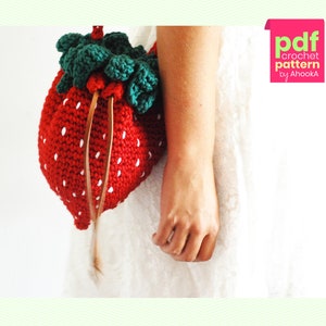 PDF PATTERN : Strawberry bag crochet pattern fruit purse crochet pattern handbag crochet tutorial crochet accessories patterns image 1