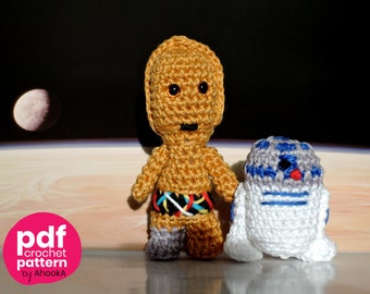 Pdf PATTERN : Mini C3PO and R2D2 droids - Star Wars robot crochet amigurumi pattern - Force Awakens star wars crochet pattern