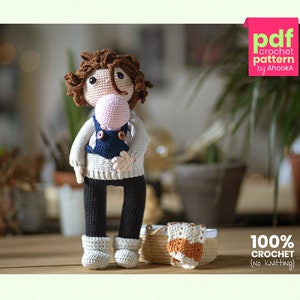 PDF PATTERN : &quot;MiniYou is a mom&quot; doll amigurumi with her baby, bassinet and baby carrier