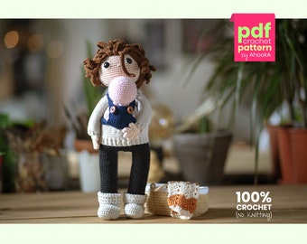 PDF PATTERN : "MiniYou is a mom" doll amigurumi with her baby, bassinet and baby carrier