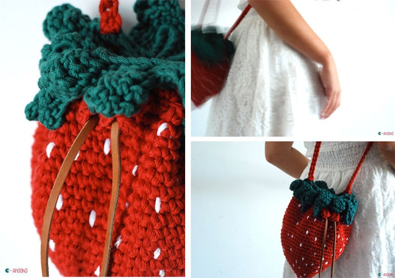 PDF PATTERN : Strawberry bag crochet pattern fruit purse crochet pattern handbag crochet tutorial crochet accessories patterns image 5