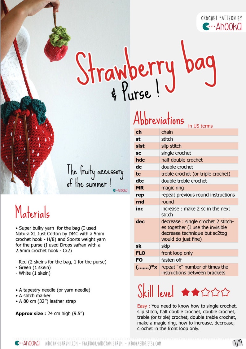 PDF PATTERN : Strawberry bag crochet pattern fruit purse crochet pattern handbag crochet tutorial crochet accessories patterns image 4