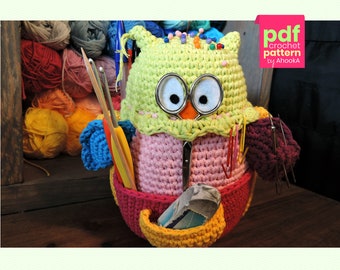 PDF PATTERN : Owlivia, the crochet Owlganizer amigurumi pattern - crochet storage - crochet organizer - crochet supplies holder stationary