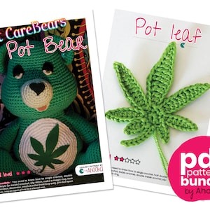 PDF pattern : Don't Care Bear amigurumi plush - marijuana crochet pattern - Weed Carebear plushie crochet pattern + Marijuana leaf pattern