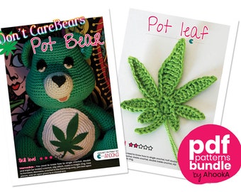 PDF pattern : Don't Care Bear amigurumi plush - marijuana crochet pattern - Weed Carebear plushie crochet pattern + Marijuana leaf pattern