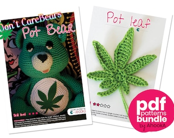 PDF pattern : Don't Care Bear amigurumi plush - marijuana crochet pattern - Weed Carebear plushie crochet pattern + Marijuana leaf pattern