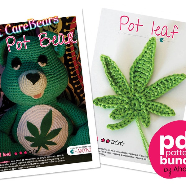 MODELE PDF : GrosCanna, la peluche Don't Care Bear cannabis au crochet - patron en français + feuille de cannabis en crochet - tutos crochet