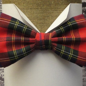 Red tartan pre tied or sself tie bow tie, Burns night bow tie