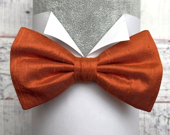 Burnt Orange Silk Dupion Bow Tie, Pre-Tied or Self-Tie
