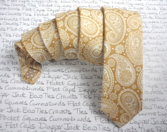 Ties for men, classy gold paisley print slim neck tie, paisley tie, wedding tie