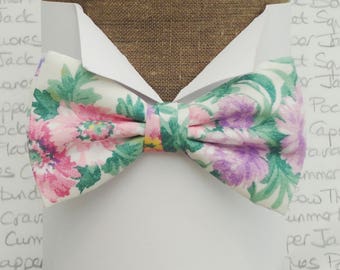Pajaritas para hombre, pajarita floral rosa y lila, pajarita preanudada
