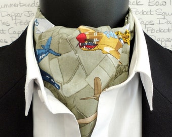 Cravat, Ascot, cravats for men, aeroplane print cravat, reversible cravat, khaki spot print cravat