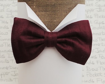 Burgundy Silk Dupion Bow Tie, Bow Ties For Men, Pre Tied Bow Tie, Self Tie Bow Tie