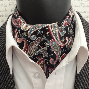 Black Cravat Black Paisley Cravat Reversible Sage Green Paisley Ascot Gifts For Men