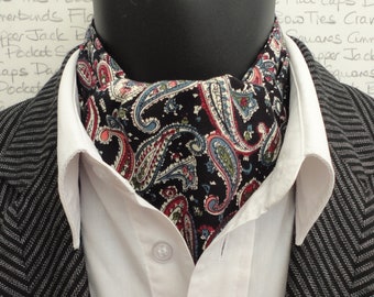 Paisley Cravat, Sports Car Cravat, Black Neck Scarf, Cravats For Men, Reversible, Ascots