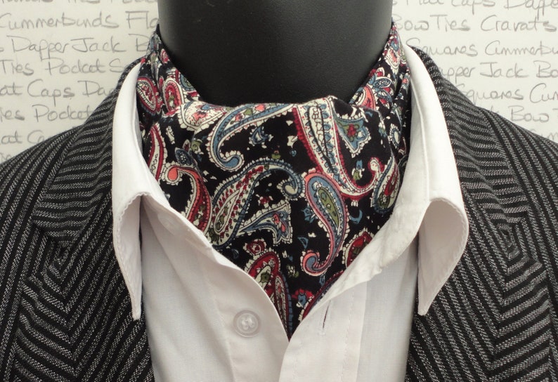 Paisley Cravat, Sports Car Cravat, Black Neck Scarf, Cravats For Men, Reversible, Ascots image 1