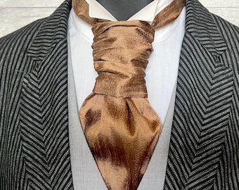 Toffee, Rich Caramel,  Silk Ruched Cravat, Pre-Tied Wedding Neckwear