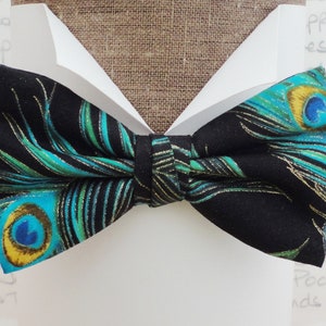Bow Ties For Men, Peacock Feather Print Bow Tie, Bow Ties UK, Pre Tied Bow Tie, Silk Matching Pocket Square