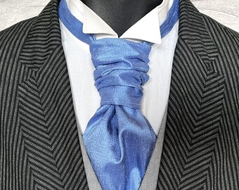 Light Blue Silk Ruched Cravat, Pre-Tied Wedding Neckwear