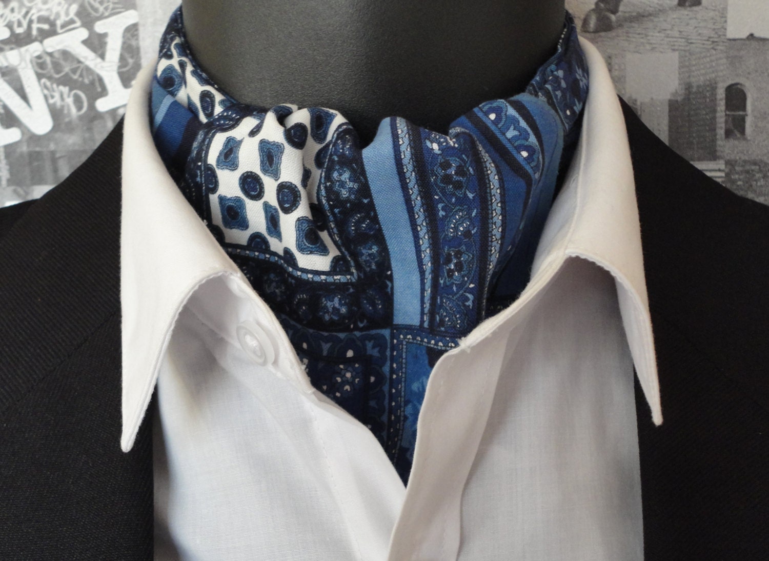 Cavat Reversible Cravat Blue Floral Cravat Blue Flower | Etsy UK