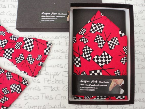 Pocket square, Chequered flags on a red background, Pocket handkerchief
