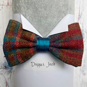 Turquoise Zijde en Tartan Wol Eenmalig Voorgebonden Vlinderdas