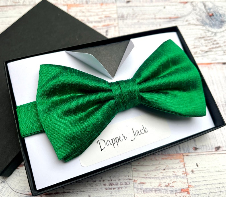 Emerald Green Silk Dupion Pre Tied or Self Tie Bow Tie Perfect For Weddings or Special Occasions, Bow Ties For Men, Bow Ties For Women image 4