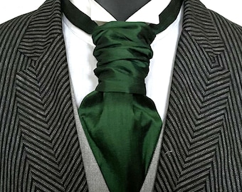 Green Silk Wedding Cravat, Ruched Pre-Tied Necktie