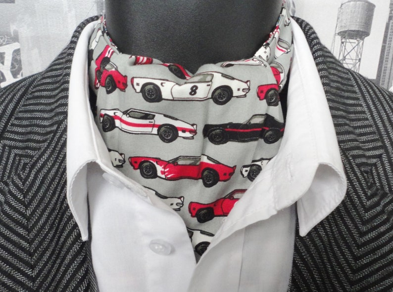 Paisley Cravat, Sports Car Cravat, Black Neck Scarf, Cravats For Men, Reversible, Ascots image 2