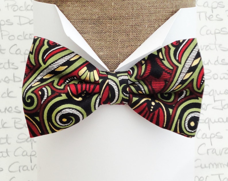 Cummerbund Bow Tie and Pocket Square Set in Red Green and Etsy