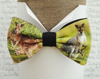Kangaroo print bow tie, pre tied bow tie