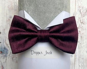 Aubergine Silk Dupion Pre Tied or Self Tie Bow Tie with Option to Purchase a Matching Pocket Square