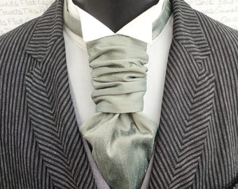 Sage Green Silk Wedding Cravat, Ruched Pre-Tied Necktie