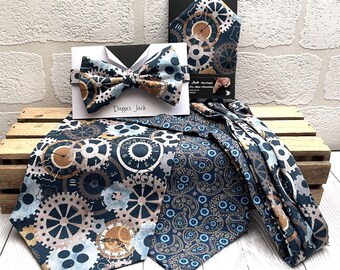 Cogs and Timepieces Gift Set, Cravat, Pocket Square and Bow TIE